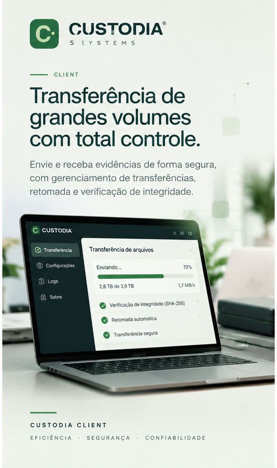 Capa do artigo CUSTODIA Client: transferência gerenciada para grandes volumes de evidências